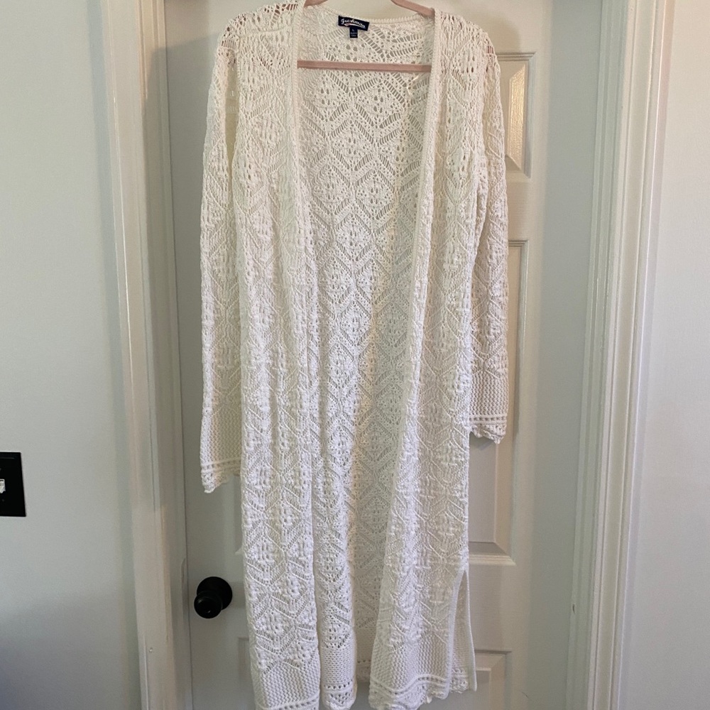 Crocheted white cardigan, worn once